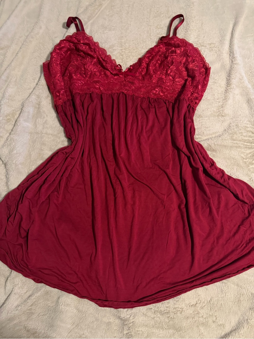 Ababoon Burgundy Lace Babydoll Mini Slip Dress Lingerie Romantic Coquette 4X